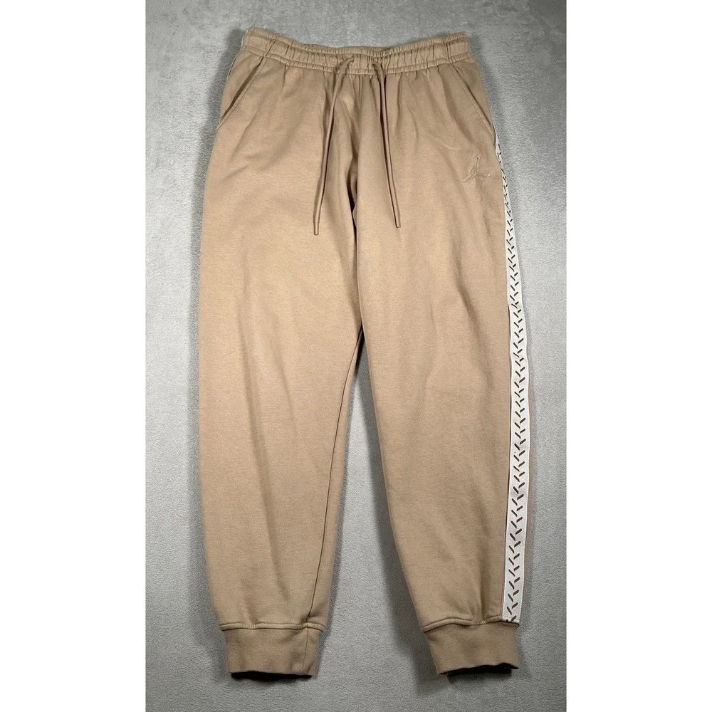 Jordan Flight MVP Fleece Pants Men's M Brown White Stripe Joggers FN6356-244